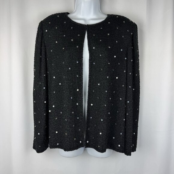 Vintage Black Silk Evening Jacket Heavily Beaded Sequin Formal Event - Picture 7 of 9